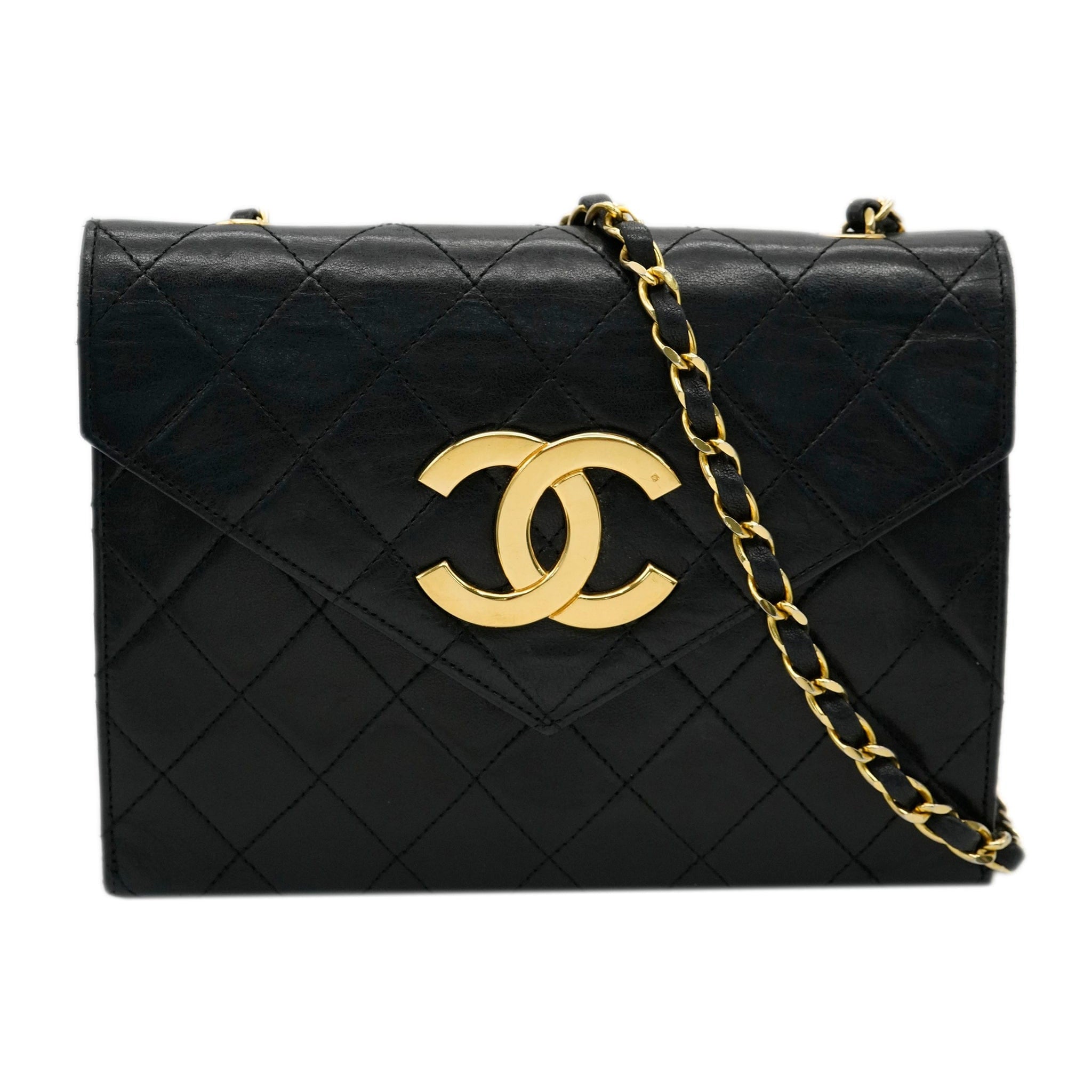 CHANEL VINTAGE MATELASSE BIG COCO CHAIN SHOULDER BAG BLACK LAMB SKIN DBXS2161