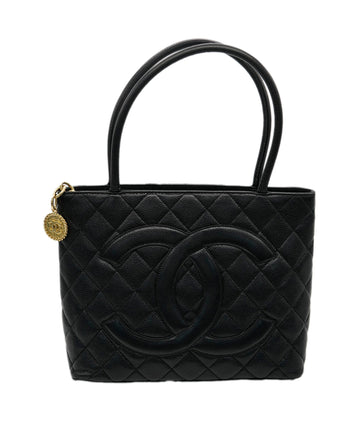 CHANEL VINTAGE MEDALLION TOTE BAG BLACK CAVIAR SKIN DBXS2150