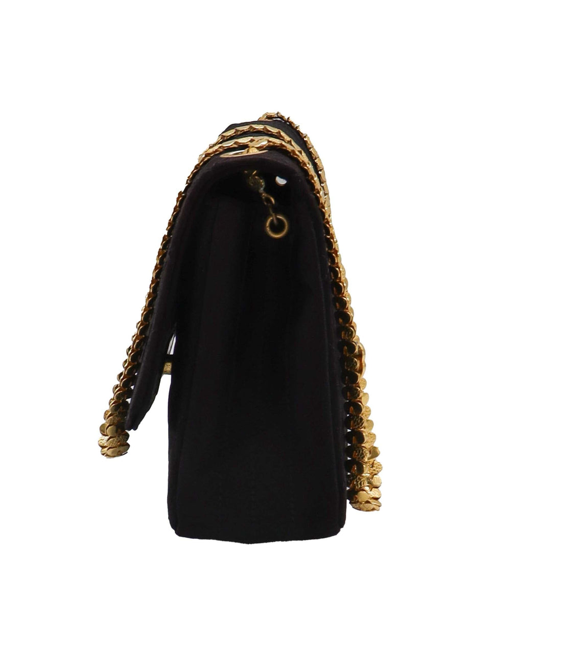 CHANEL VINTAGE METAL CHAIN SHOULDER BAG BLACK SATIN 90231954 90231954