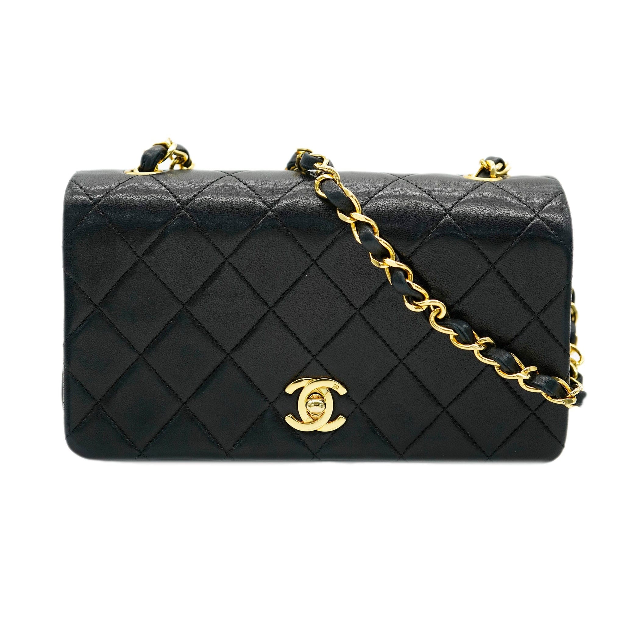 CHANEL VINTAGE MINI FULL FLAP CHAIN SHOULDER BAG BLACK LAMB SKIN DBXS2155