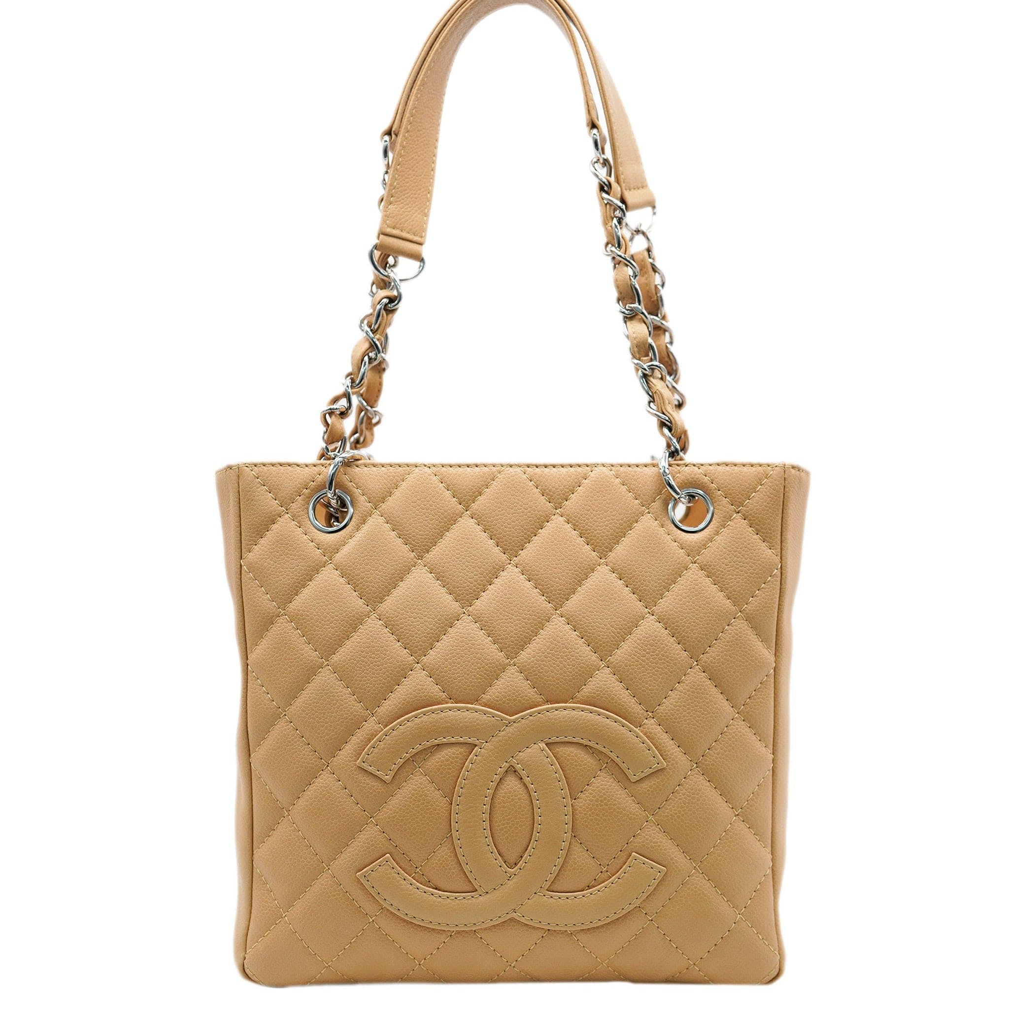 CHANEL VINTAGE PST TOTE BAG BEIGE CAVIAR SKIN DBXS2163
