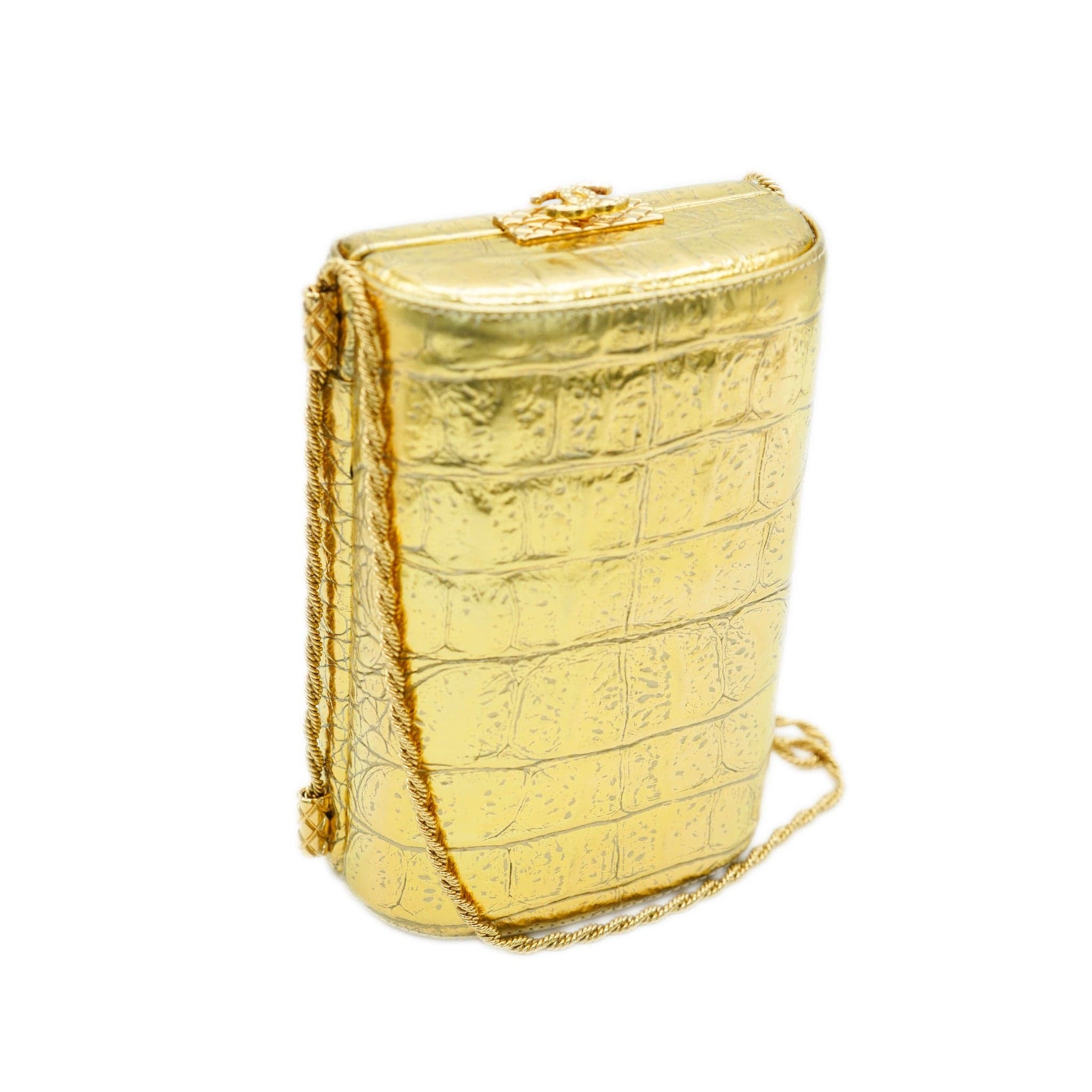 *COLLECTOR'S PIECE* CHANEL GOLD CROC EMBOSSED VANITY CASE BAG IN CALFSKIN LEATHER WITH GOLD HARDWARE DXBS2073