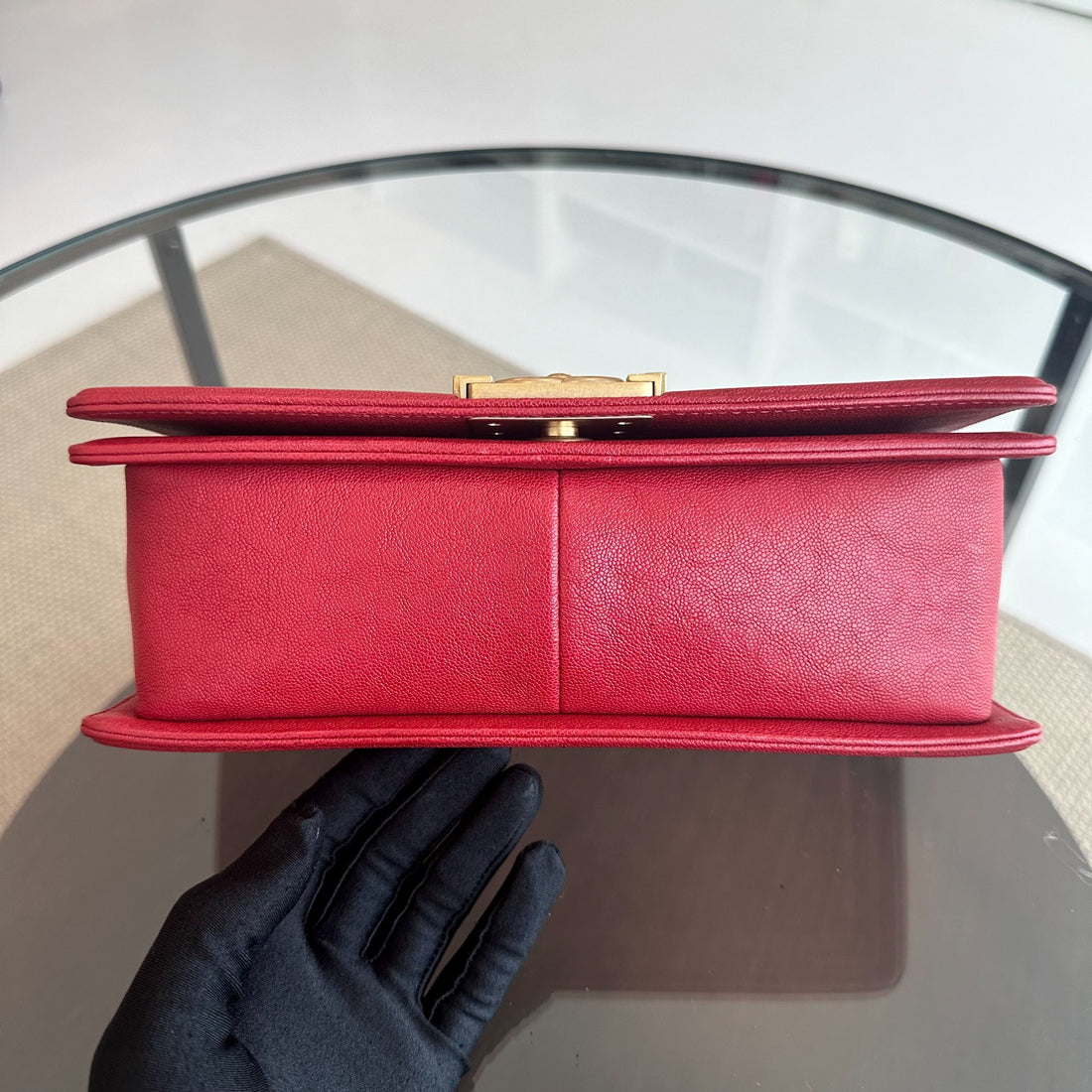 Boy Caviar Old Medium 25CM Quilted Calfskin Leboy Red GHW No 26