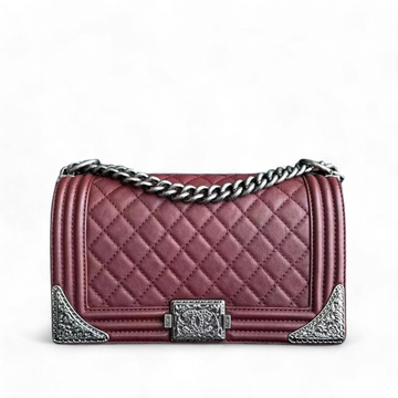 Boy Limited Edition Old Medium Quilted Grained Calfskin With Metal Edegs Burgundy Leboy RSHW No 19