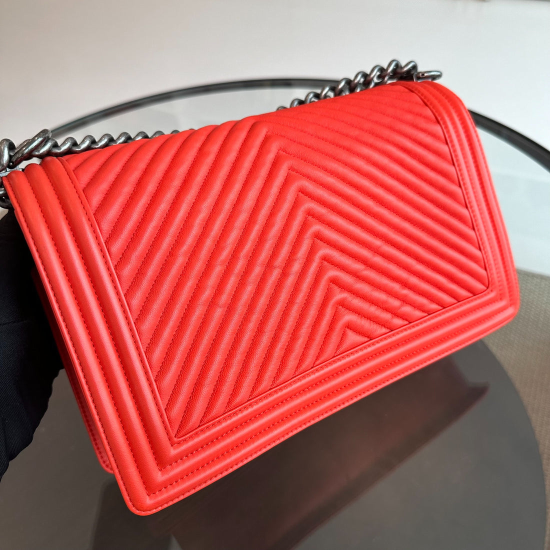 Boy New Medium 28CM Chevron Lambskin Salmon Red RSHW No 20