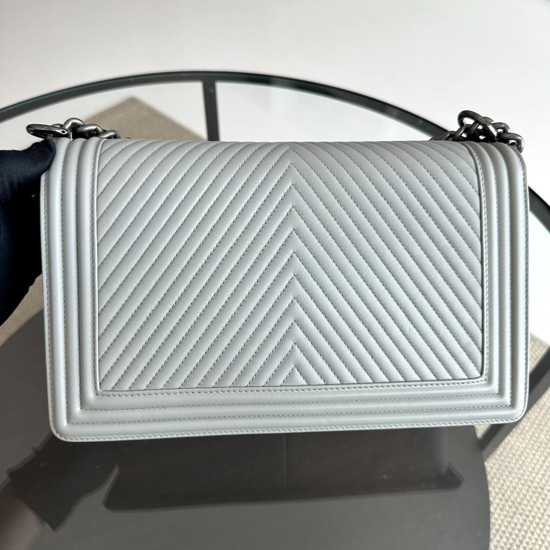 Boy New Medium 28CM Chevron Smooth Calfskin Gray Leboy RSHW No 20