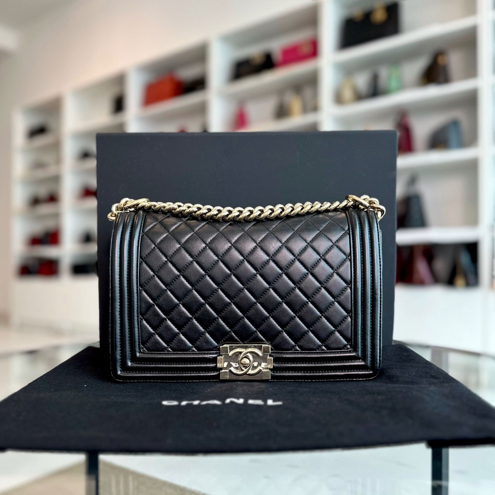 Boy New Medium 28CM Lambskin Black LGHW No 21