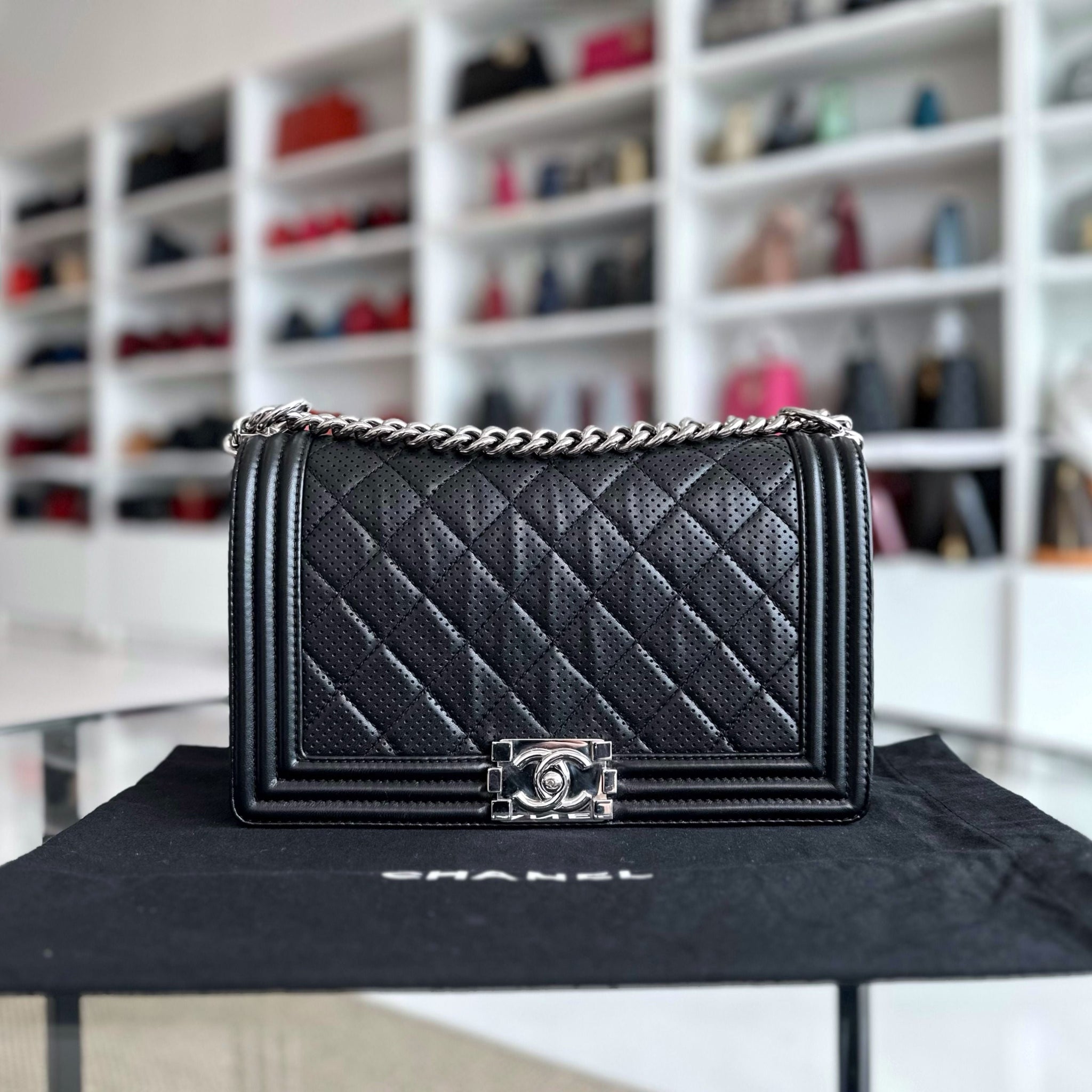 Boy New Medium 28CM Lambskin Leboy Black SHW No 19