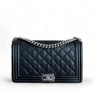 Chanel Boy Medium - 28CM Perforated Quilted Lambskin Leboy Black SHW No 19
