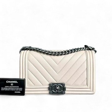 Boy Old Medium 25CM Chevron Light Pink Nude Leboy Silver Hardware Series 24