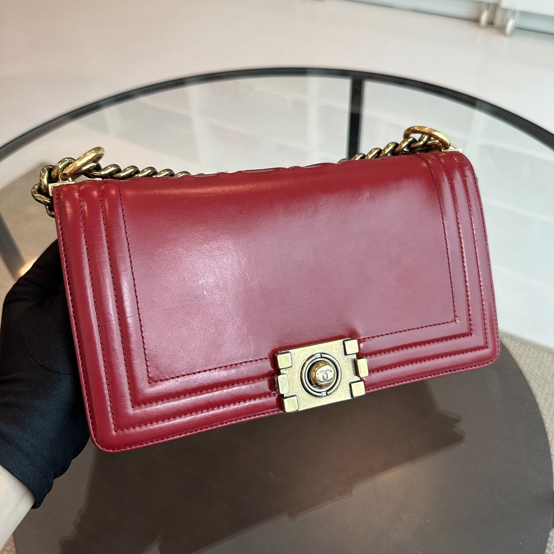 Boy Old Medium 25CM Lambskin Burgundy Flap No 15