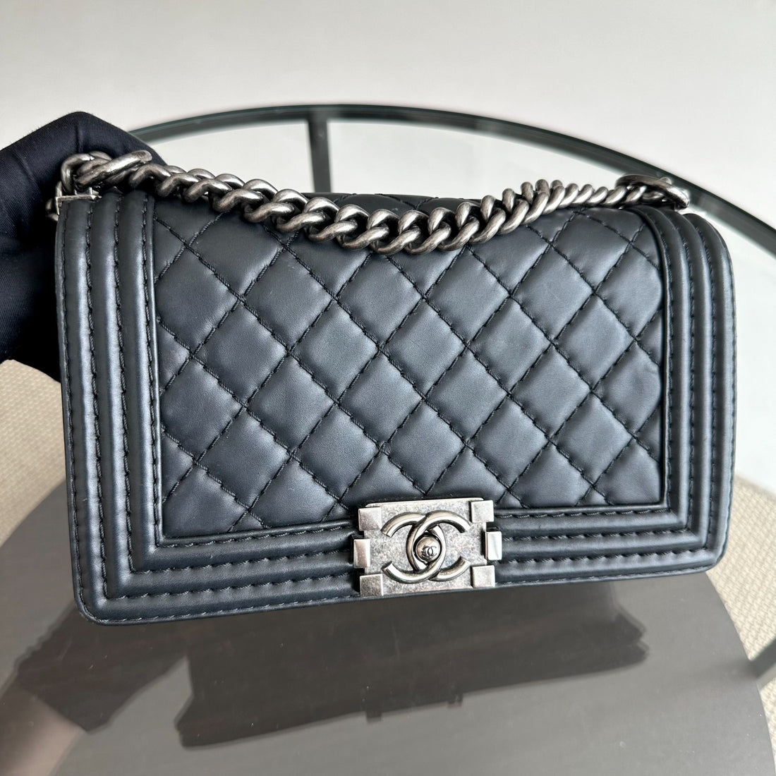 Boy Old Medium 25CM Stitched Quilted Leboy Black RSHW No 18