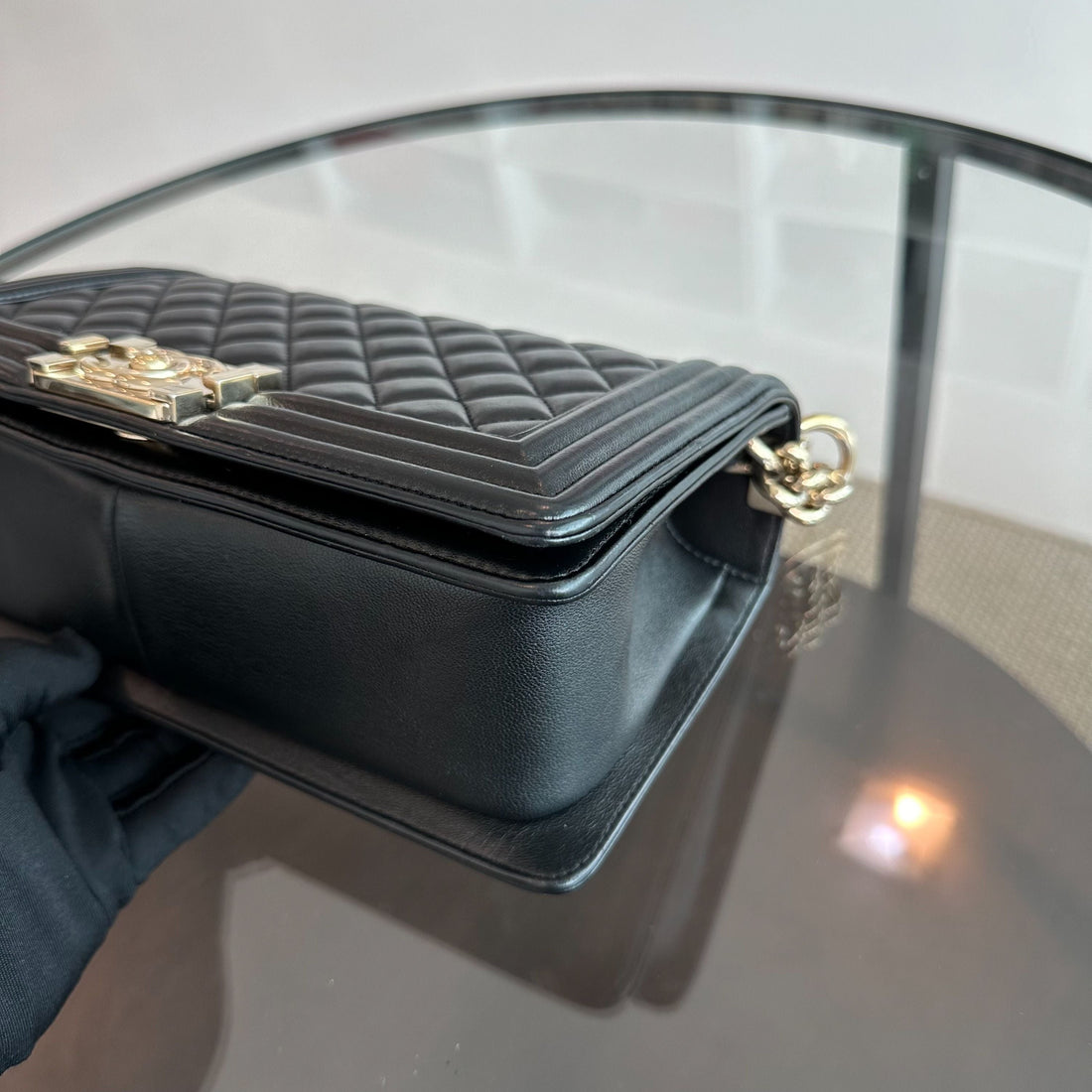 Boy Old Medium Lambskin 25CM Quilted Leboy Black LGHW No 22