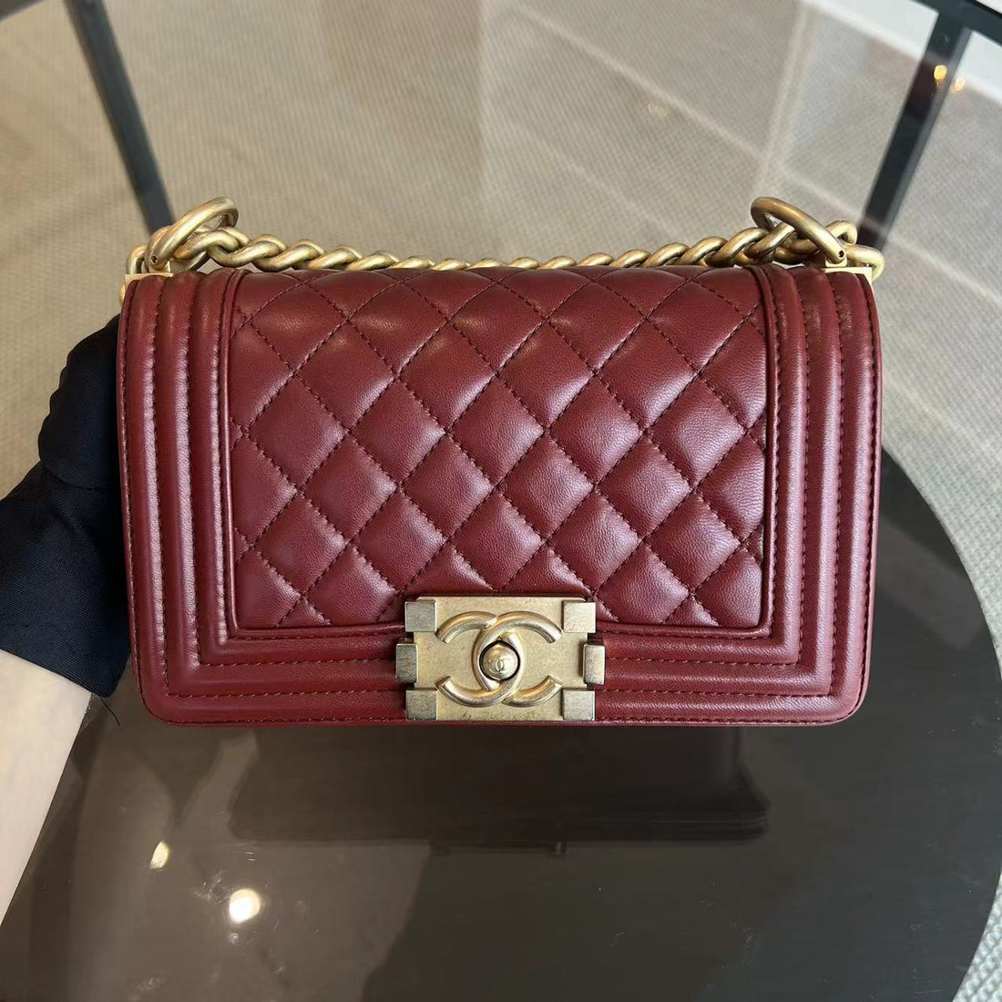 Boy Small Quilted Lambskin Dark Red Golden Hardware Leboy Series 24