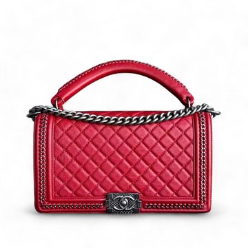 Chanel Calfskin Boy Handle New Medium 28CM Quilted Leboy Palladium Silver Hardware Series 23