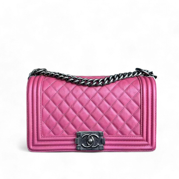 Chanel Boy Medium - Calfskin 25CM Quilted Grained Calfskin Leboy Pink RSHW No 17