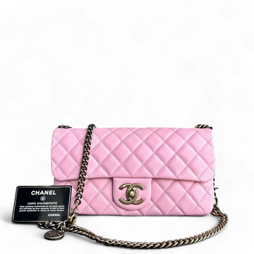 Chanel Calfskin CC Seasonal Flap Zipped Single Flap Quilted Pink Golden Hardware Series 18