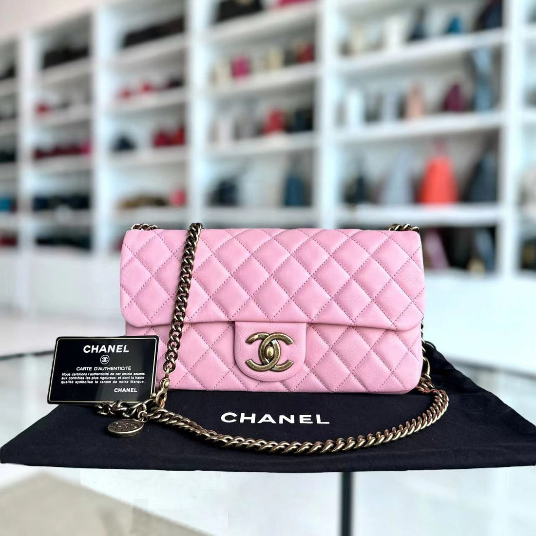 Chanel Calfskin CC Seasonal Flap Zipped Single Flap Quilted Pink Golden Hardware Series 18