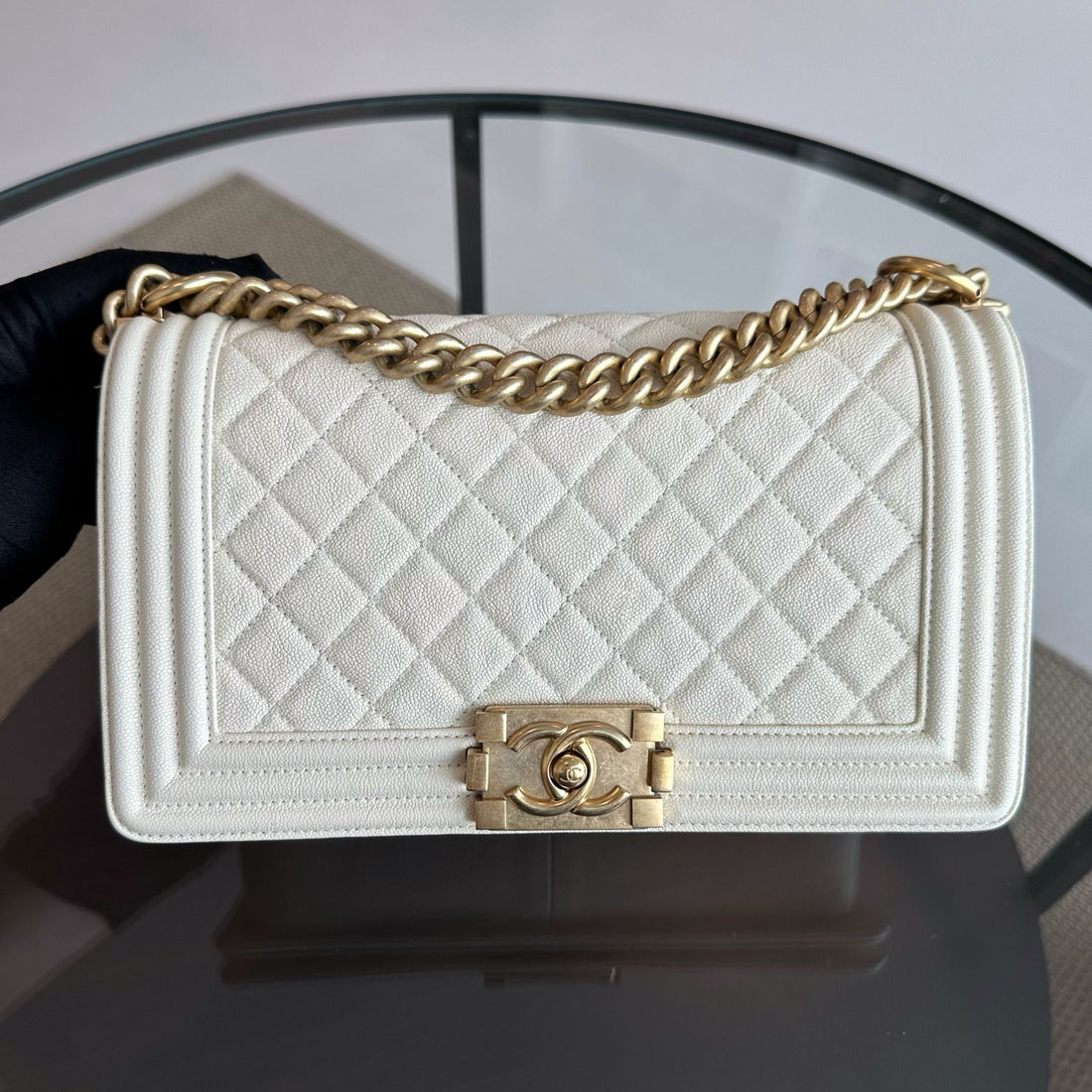 Caviar Boy Old Medium 25CM Quilted Leboy White GHW No 27