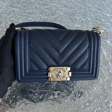 Caviar Boy Small 20CM Chevron Grained Calfskin Dark Blue No 24