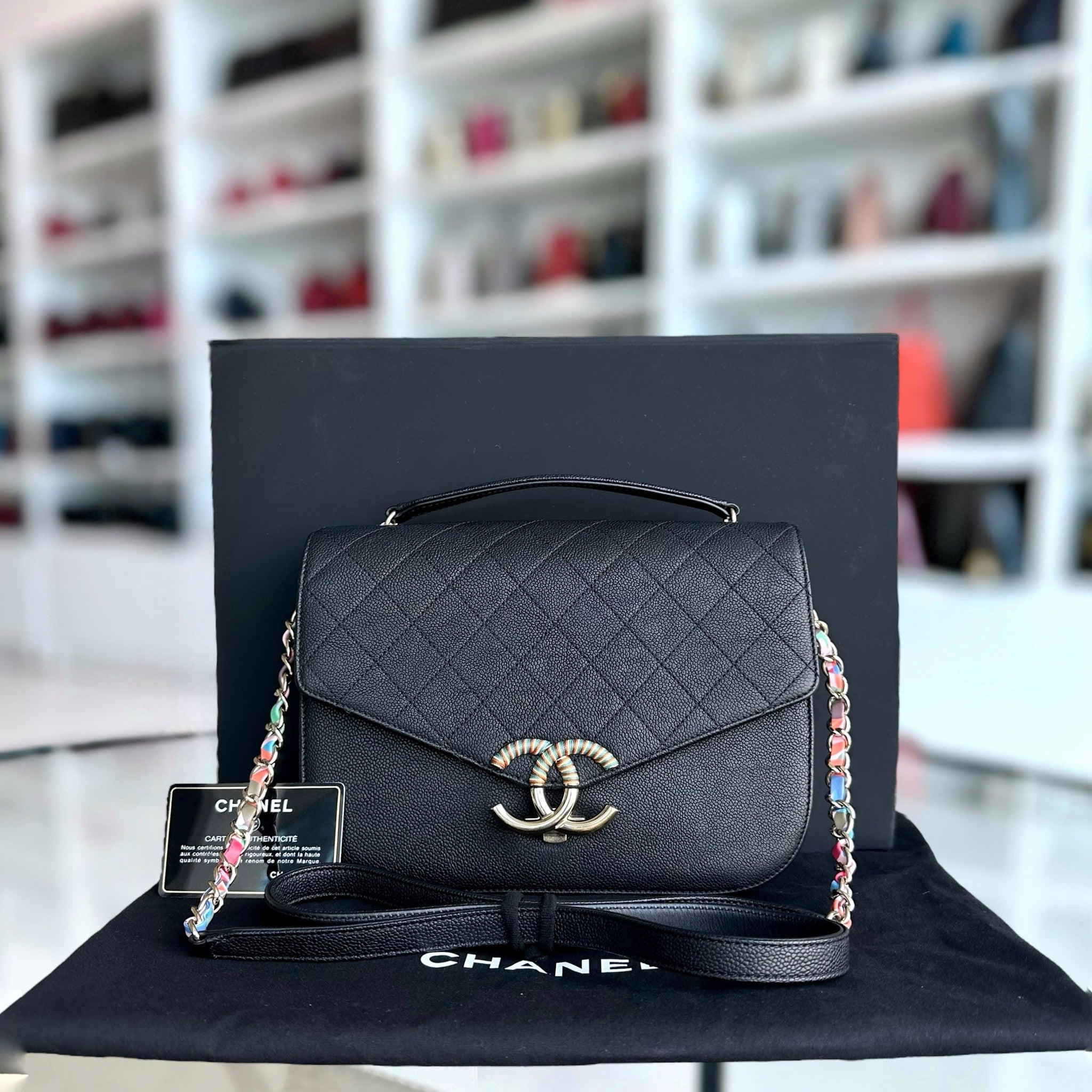 Caviar Coco Curve Cuba Thread Around Grained Calfskin Black Golden Hardware Series 23