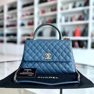 Caviar Coco Handle Medium Quilted Calfskin Blue Golden Hardware Series 26