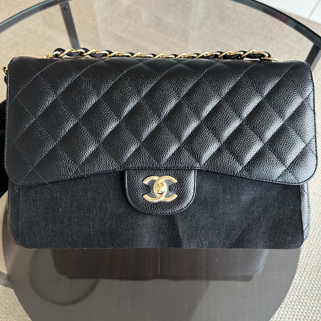 Caviar Double Flap Jumbo Classic Flap Black GHW No 23