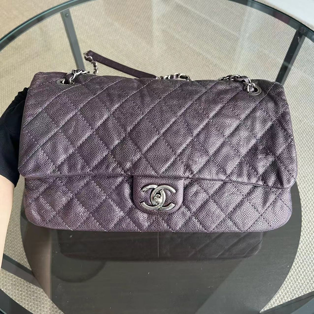Caviar Easy Flap Jumbo 30CM Quilted Calfskin Purple RSHW No 16
