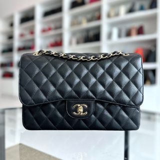Caviar Jumbo Double Classic Flap Quilted Black GHW No 25