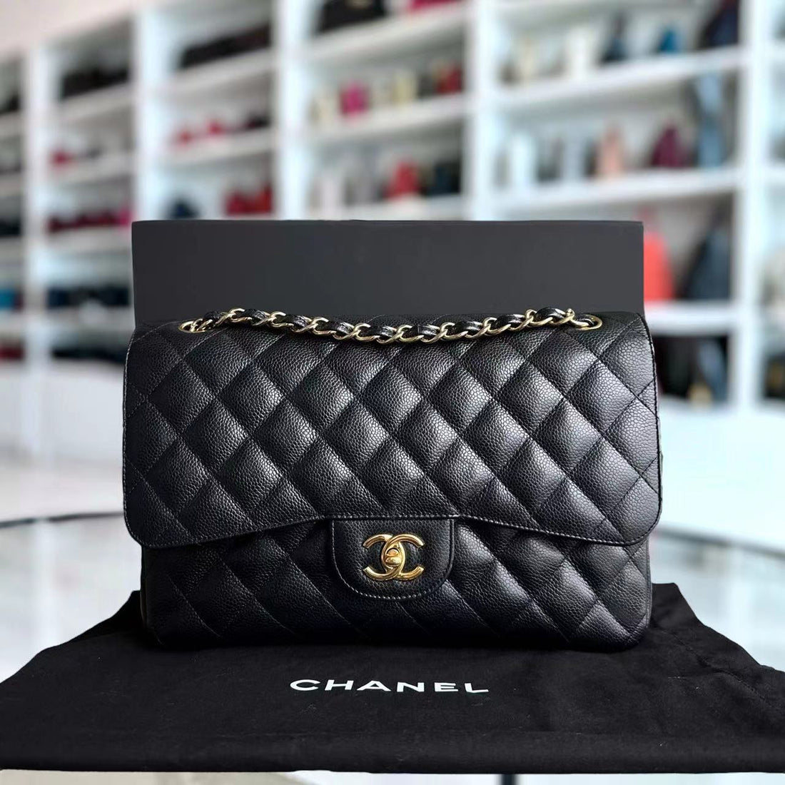 Chanel Caviar Jumbo Double Flap Classic Flap Quilted Calfskin Black GHW