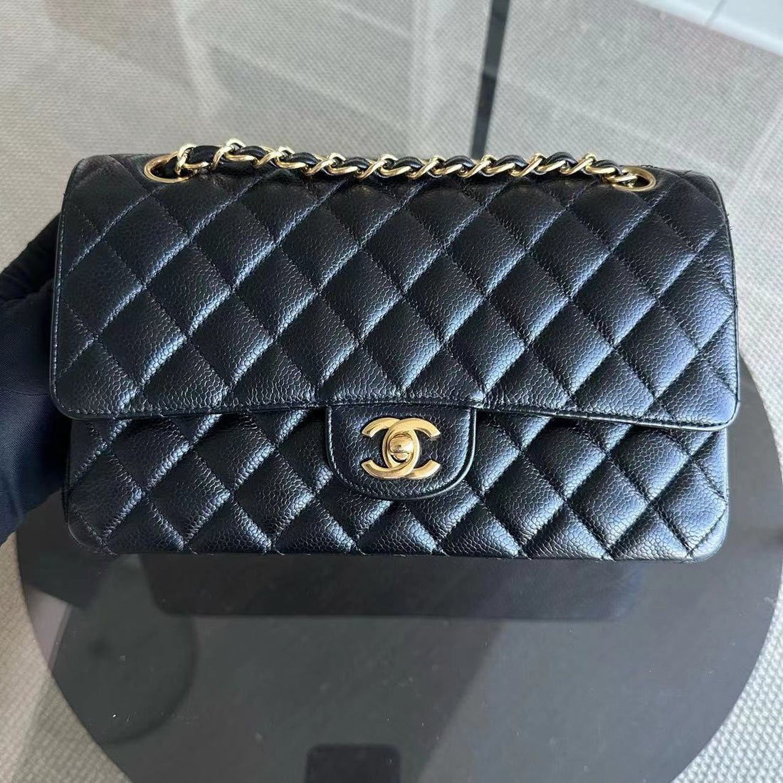 Caviar Double Flap 25CM Quilted Calfskin Black GHW No 24