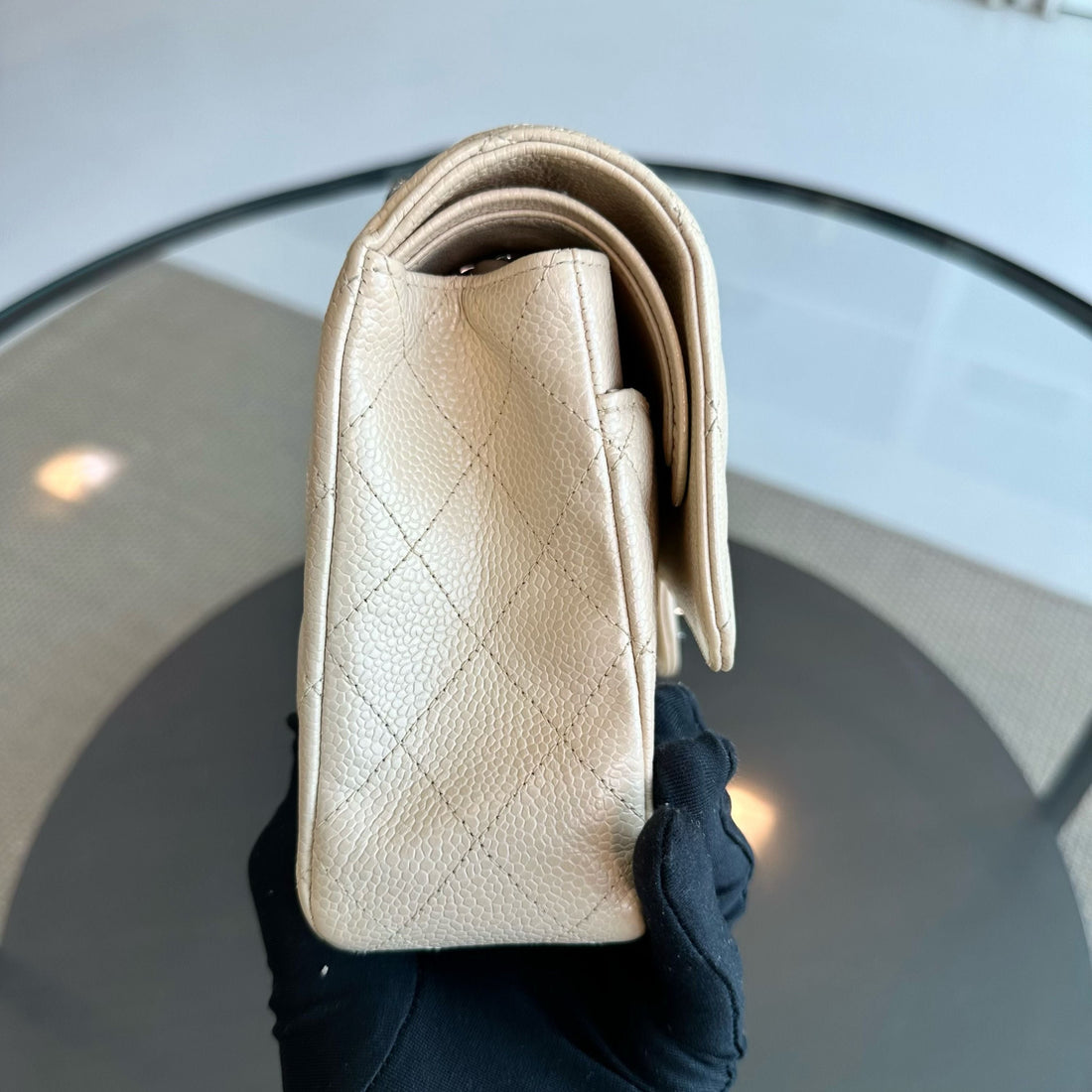 Caviar Double Flap Beige SHW No 20