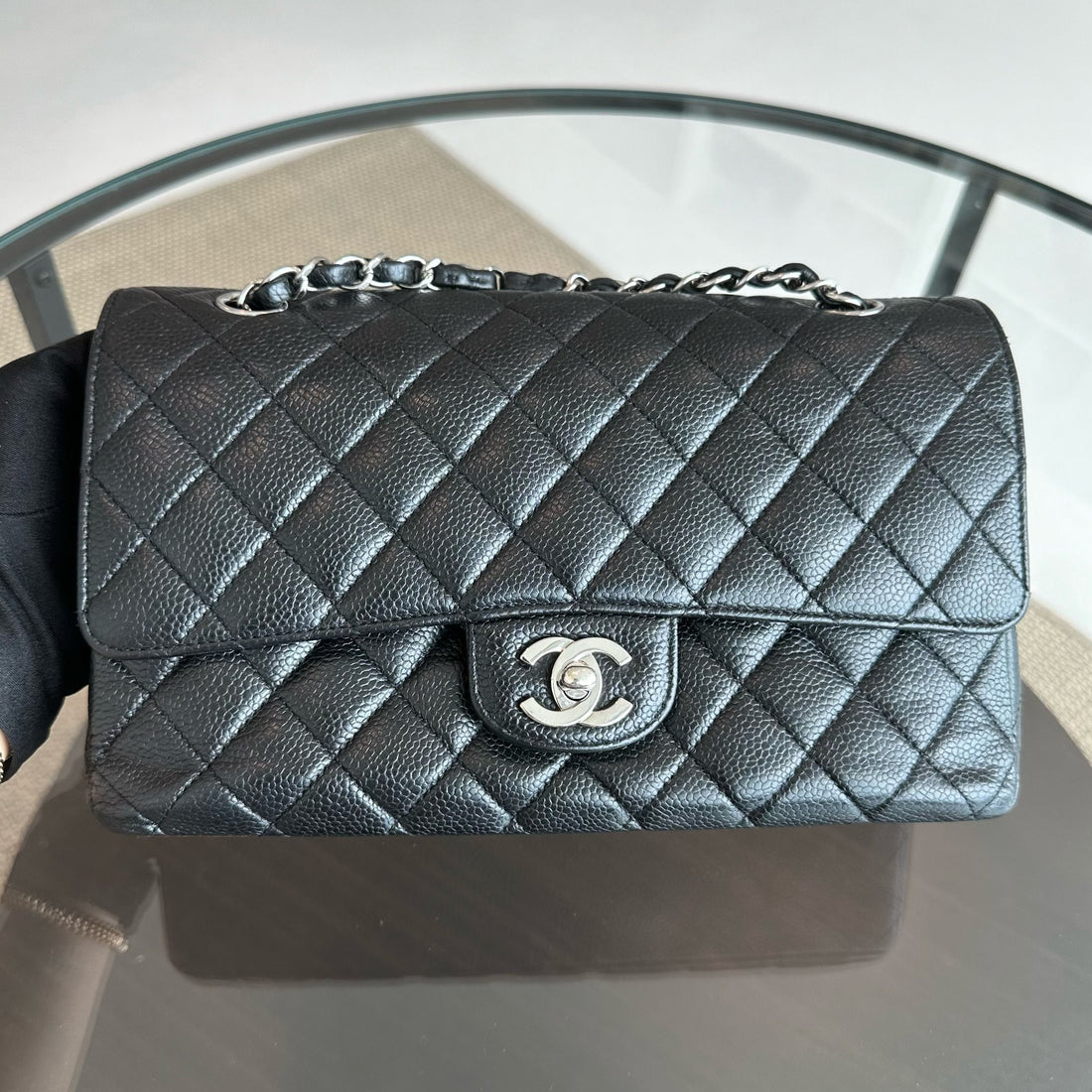 Caviar Double Flap Black SHW No 13