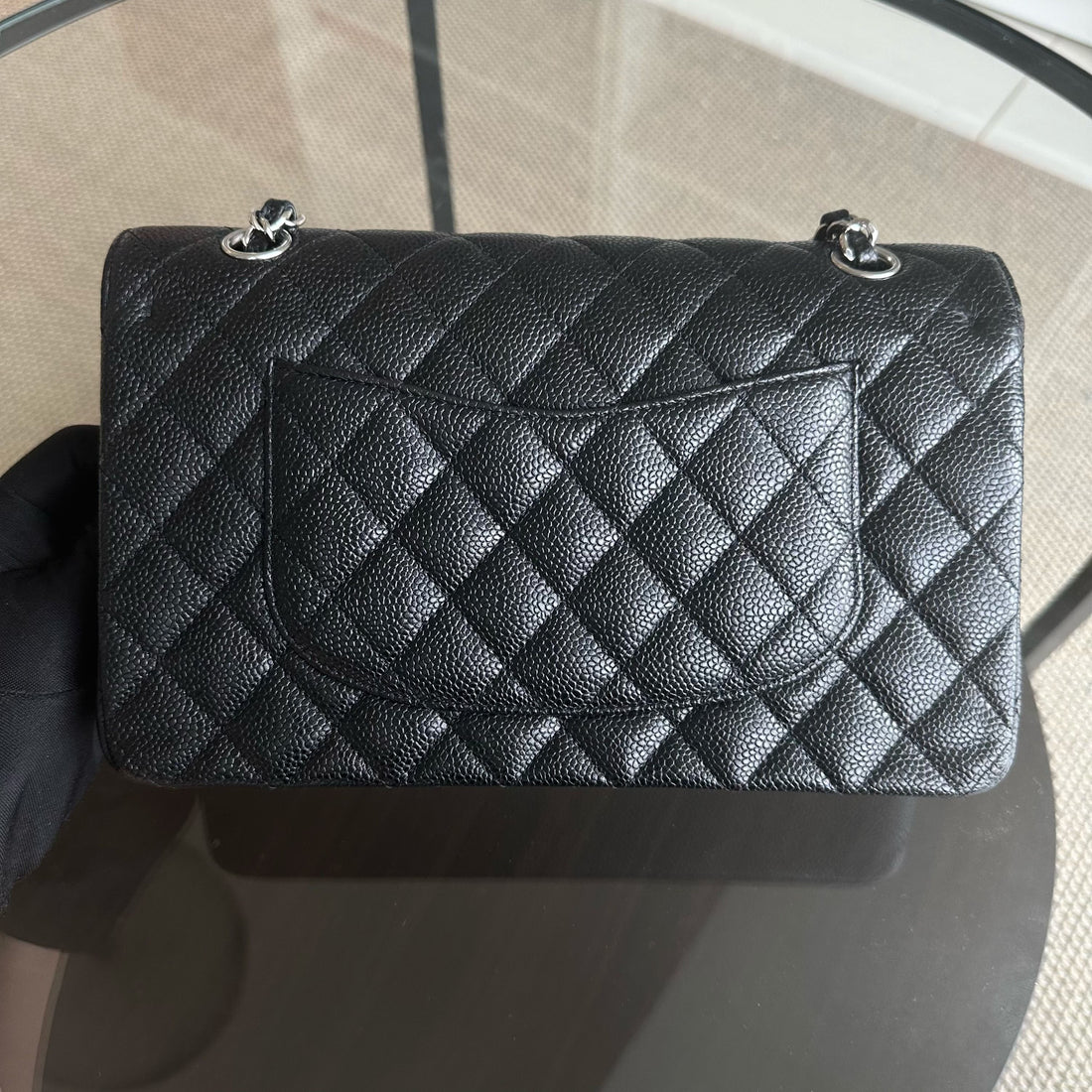 Caviar Double Flap Quilted Calfskin Black SHW No 13