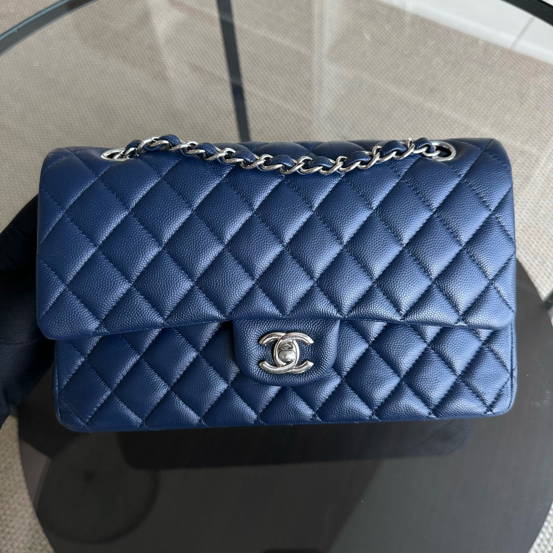 Caviar Double Flap Quilted Calfskin Dark Blue SHW No 24