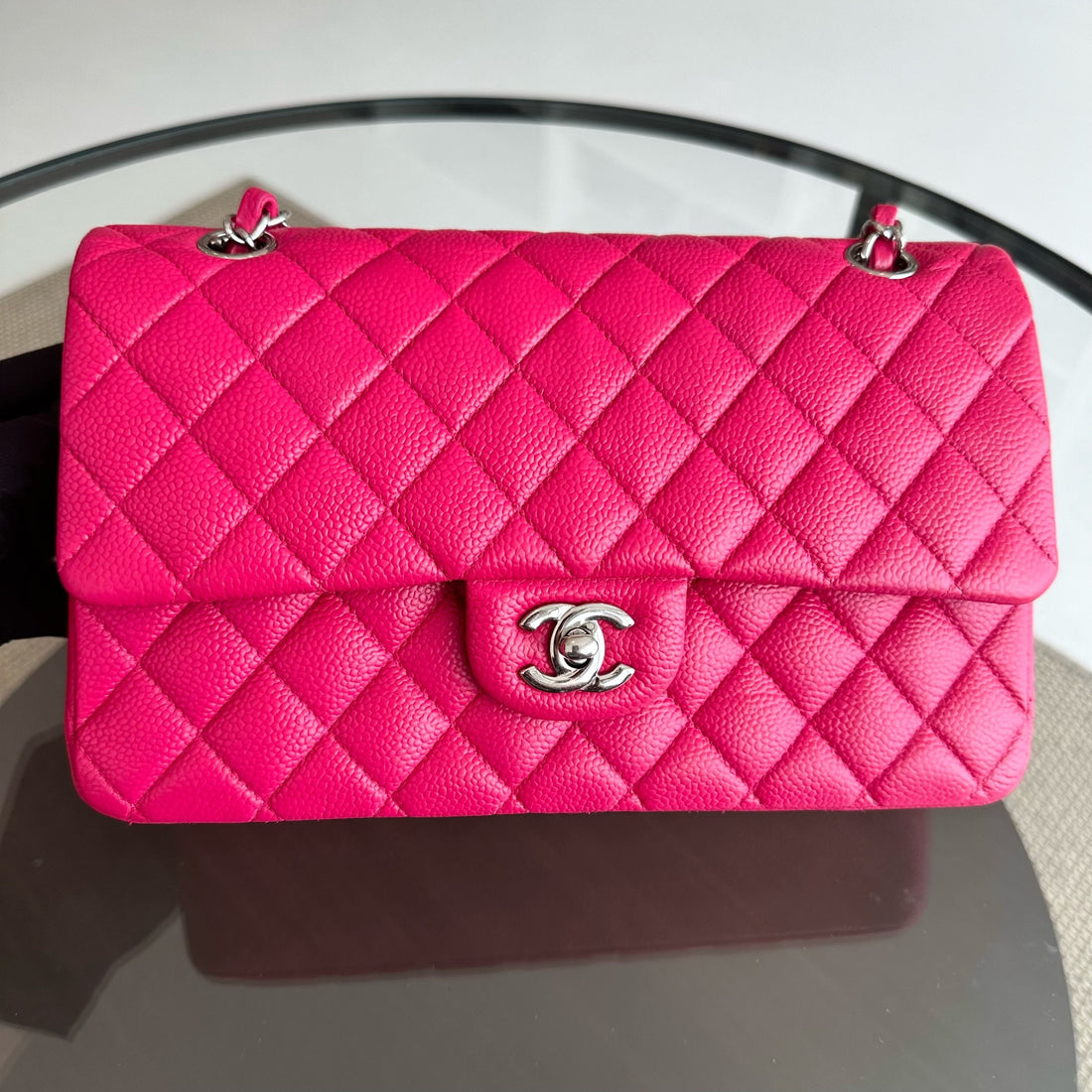 Caviar Double Flap Quilted Calfskin Hot Pink SHW No 18