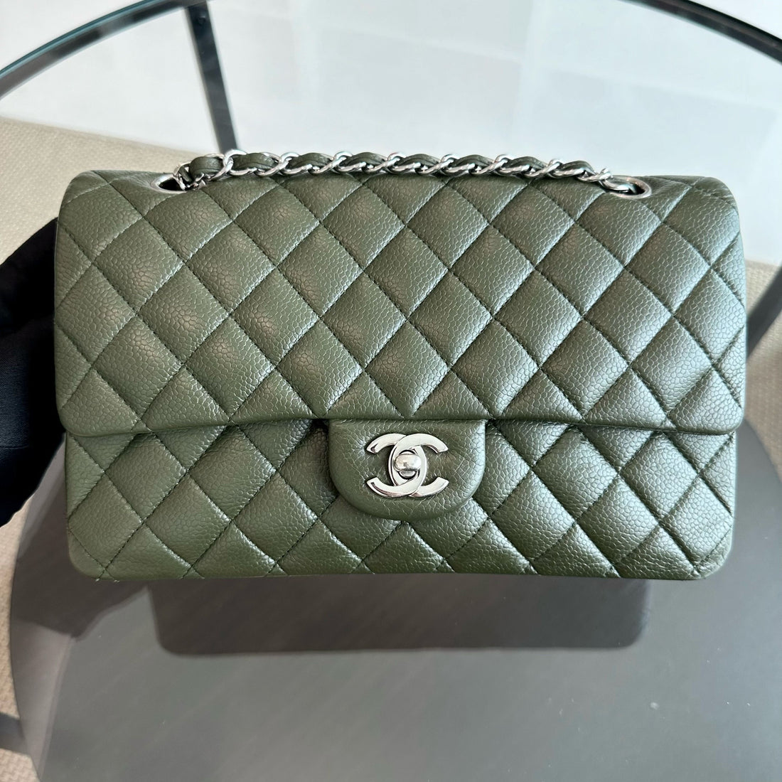 Caviar Quilted Dark Green SHW No 14