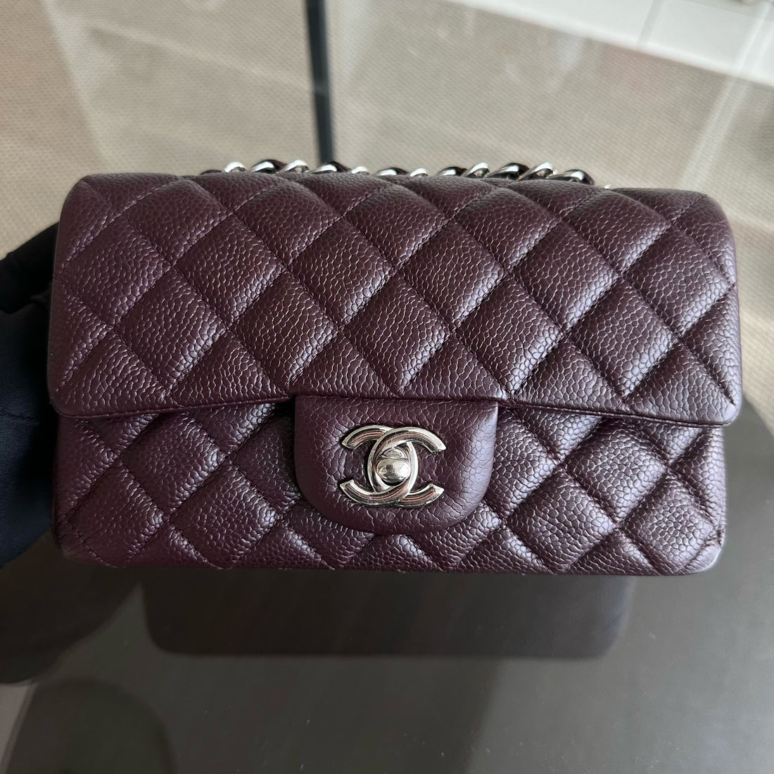 Caviar Mini Classic Flap 20CM Quilted Calfskin Burgundy SHW No 20