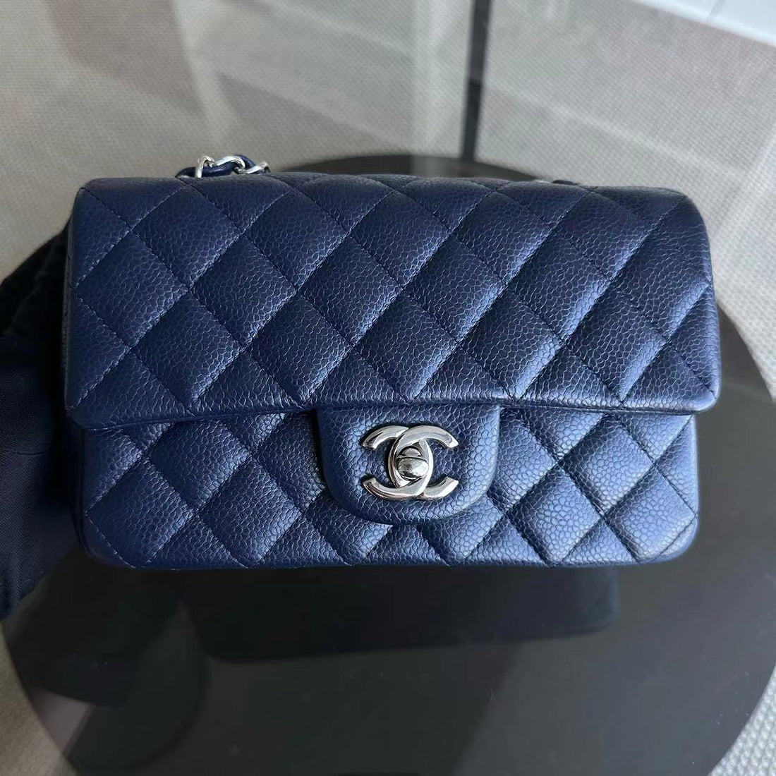 Caviar Mini Rectangular Classic Flap 20CM Quilted Calfskin Dark Blue SHW No 18