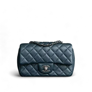 Caviar Mini Rectangular Classic Flap Quilted Calfskin Dark Green Silver Hardware