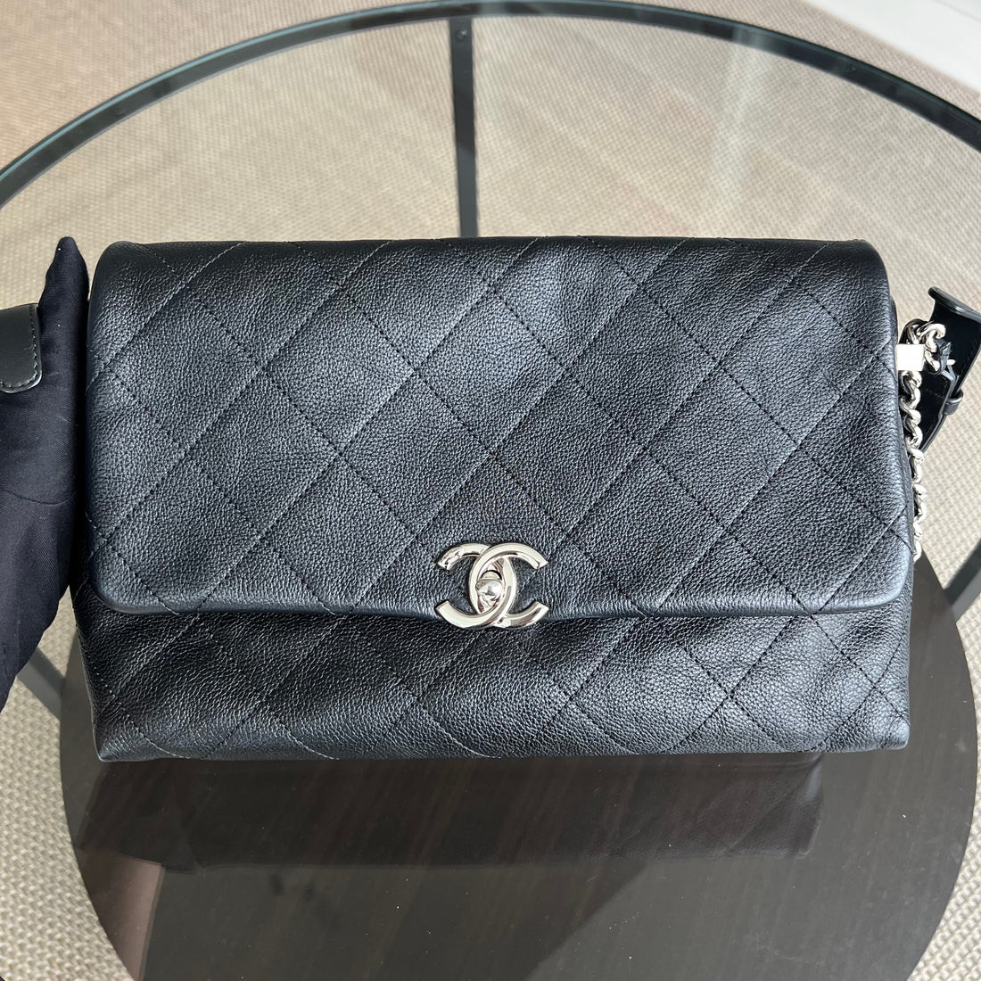 Caviar Seasonal Flap Braided With Style Quilted Grained Calfskin Black Silver Hardware Series 25