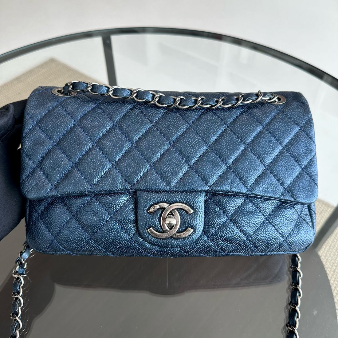 Caviar Seasonal Flap Zip Around Iridescent Dark Blue SHW No 18