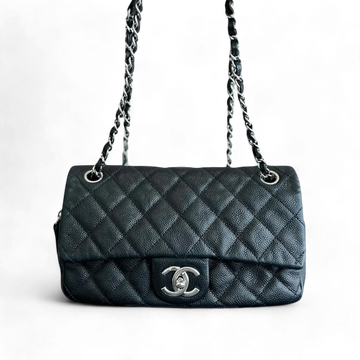 Chanel Seasonal Flap - Zip Around Caviar Quilted Black Silver Hardware Series 17