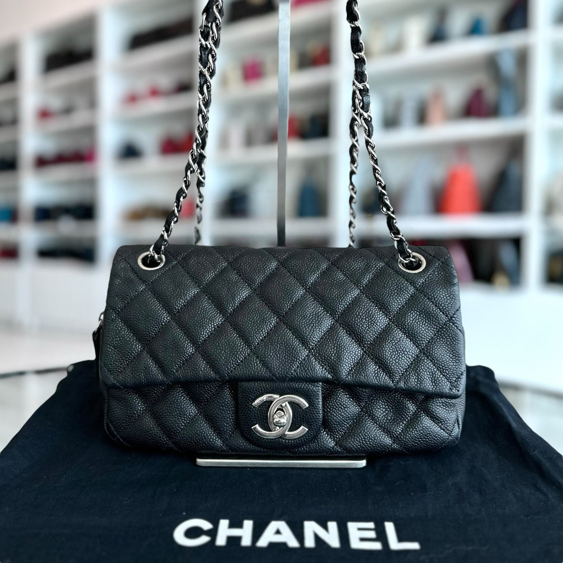 Chanel Seasonal Flap - Zip Around Caviar Quilted Black Silver Hardware Series 17