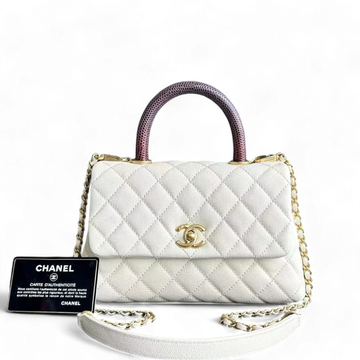 Caviar Small Coco Handle Quilted Calfskin Cream White Golden Hardware Series 24