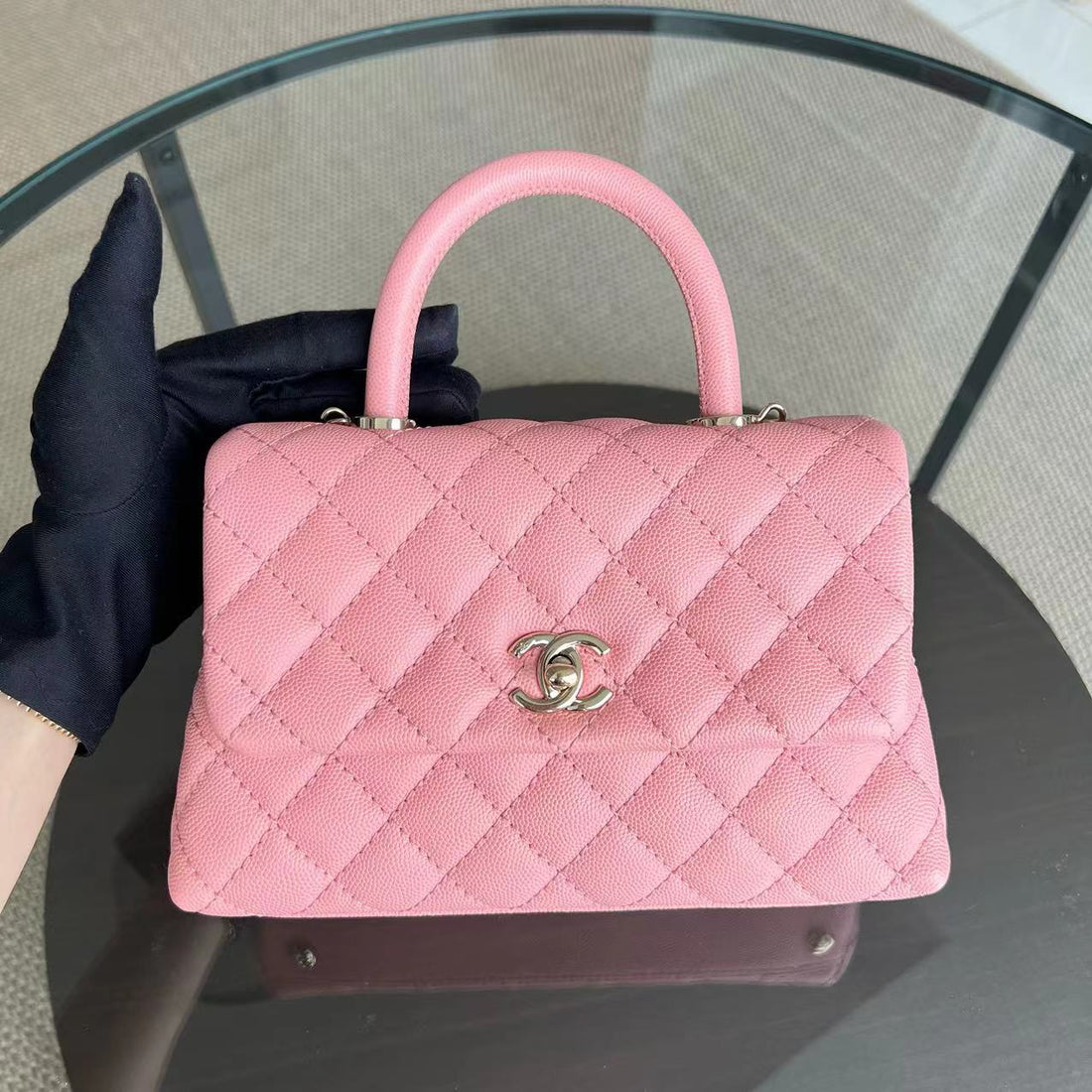 Caviar Small Coco Handle Quilted Calfskin Light Pink LGHW No 27