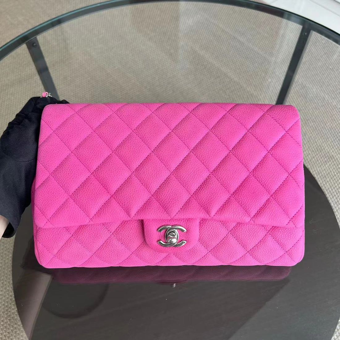 Caviar Timeless Classic Flap Clutch Quilted Calfskin Hot Pink SHW No 18
