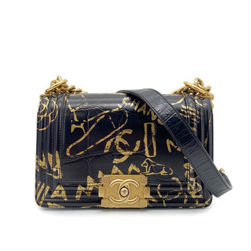 CHANEL BOY CHANEL MINI CHAIN SHOULDER BAG BLACK LEATHER 90261228