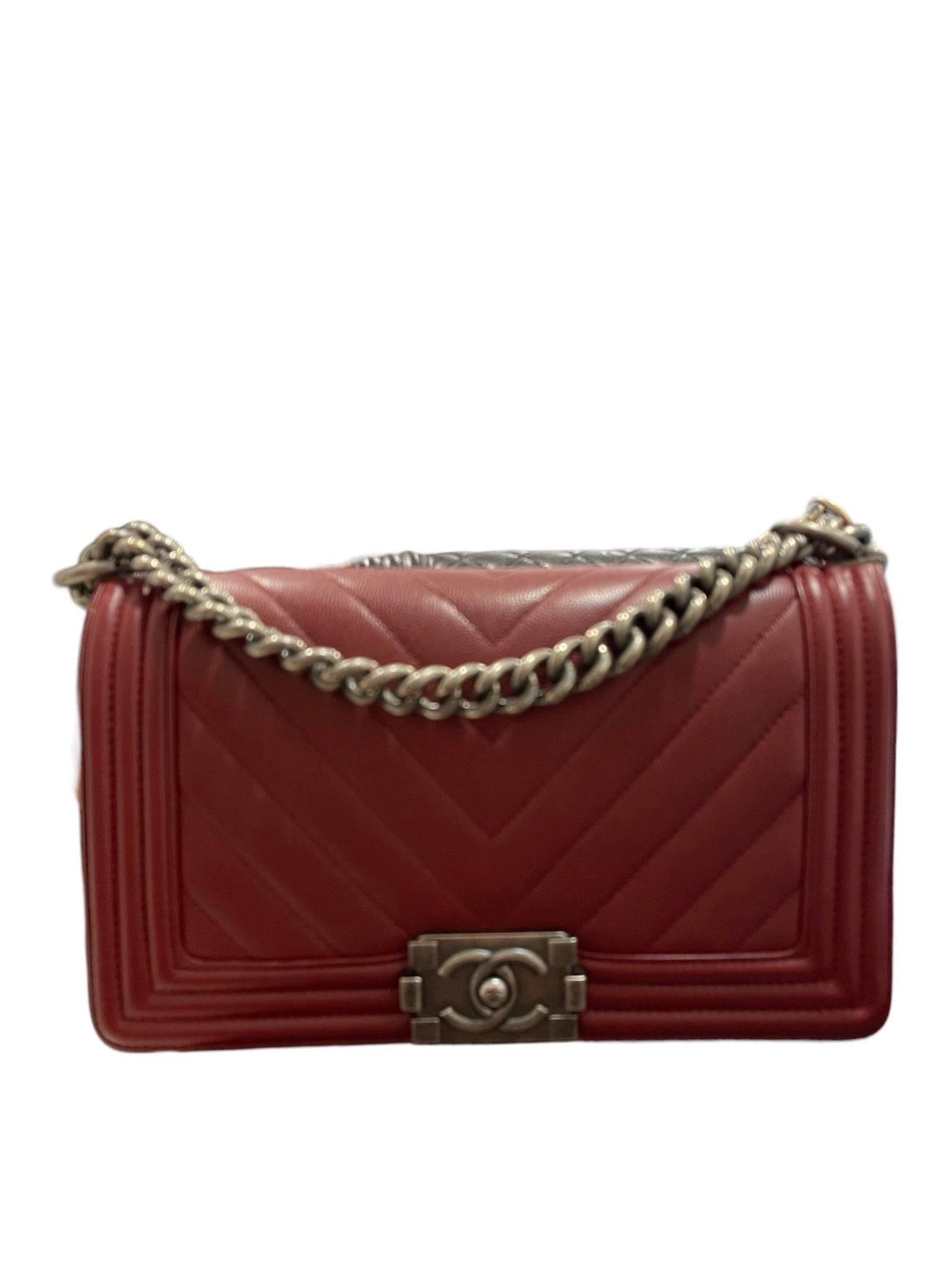 Chanel Boy Medium Chevron Burgundy Caviar RHW #24