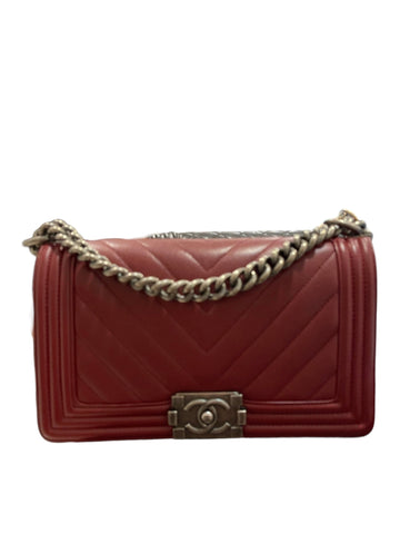 Chanel Boy Medium Chevron Burgundy Caviar RHW #24